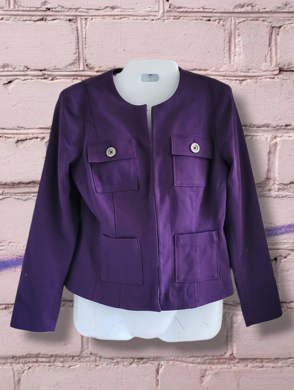 WHBM | NWT Chic Deep Purple Collarless Pocket Blazer (SIZE 4)